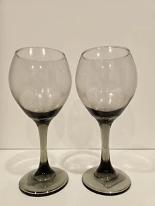 Wine Glasses Smoke Gray Goblets Heavy Weight Water Juice Set Of 2 - Picture 1 of 4