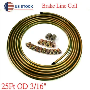 Zinc Steel Car Brake Line Tubing Kit 3/16'' OD 25 Ft / Roll w/16Pcs Fittings USA - Picture 1 of 11