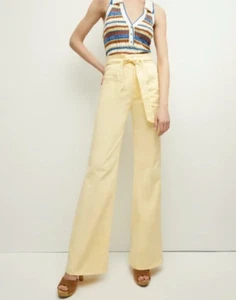 NWT $348 Veronica Beard Rosanna Corset Wide-Leg Jeans Pale Yellow - Picture 1 of 6