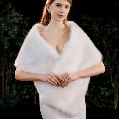 Mujer Imitación Piel Bufanda Envoltura Nupcial Invierno Mantón Largo Boda Fiesta Encogerse de hombros Foto 1 de 4
