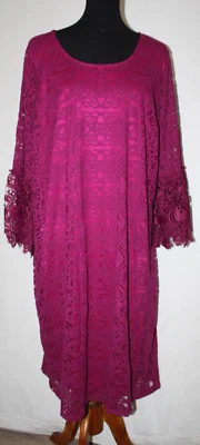 NWT Alfani Sz 22W Magenta Lace Shift Dress Long Sleeve Lined - Image 1 of 4