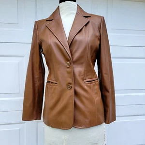Chaqueta marrón de cuero de cordero genuino de Murano para mujer talla pequeña - Imagen 1 de 16