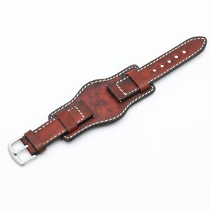 Leather Bund Watch Strap 20/22/24mm Handmade Vinatge Mens Leather Cuff Watchband