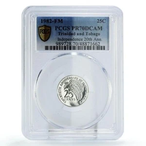 Trinidad and Tobago 25 cents Independence 20th KM-45a PR70 PCGS silver coin 1982 - Picture 1 of 3