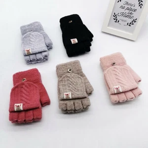 Convertible Fingerless Gloves Glove Mitt Flip Mittens Children Kids Winter Warm - Picture 1 of 22