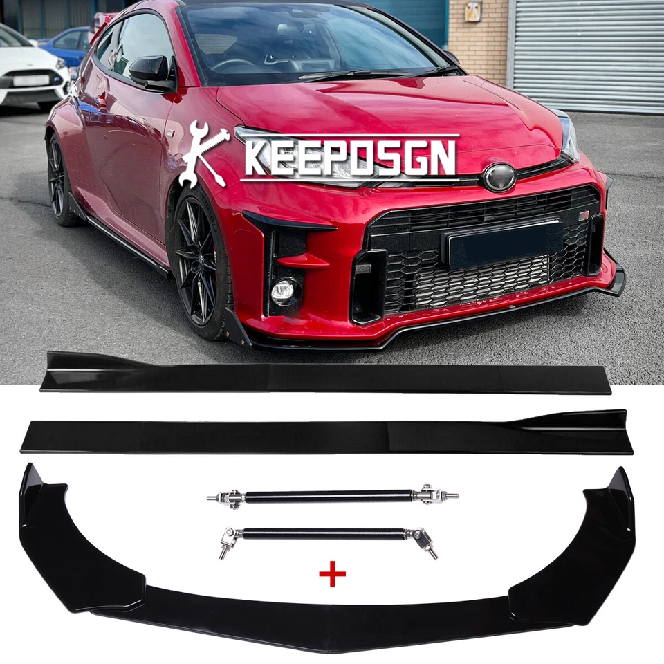 Глянцевый разветвитель кромок переднего бампера для Toyota Yaris R 86,6 дюйма боковые юбки + шток стойки - Изображение 1 из 4