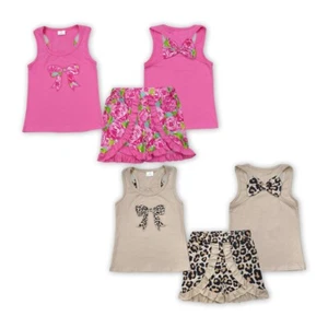 Sibling Summer Kids Girls Embroidery Bow Tank Top Ruffle Shorts  Outfit - Picture 1 of 7