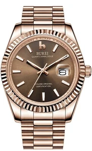 Rose Gold Burei Men's Automatic Watch Elegant Classic Design Calendar Window - Picture 1 of 6