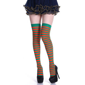 Soft Women Striped Thigh High Socks Sheer Over The Knee Long Knit Stockings