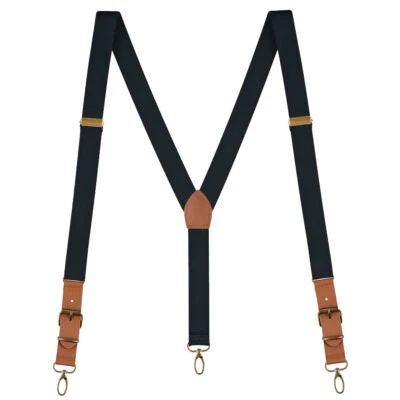 Mens Suspenders Adjustable Elastic Leather Y-Shaped Hooks Pants Braces Solid - Image 1 of 4