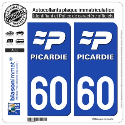 BLASONIMMAT 2 Stickers autocollant plaque immatriculation : 60 Picardie - LogoType
