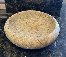 Vintage Carved Fossil Stone Bowl Natural Tan 4.5” Polished Smooth Fossilized