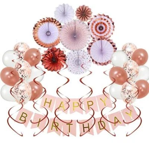 Rose Gold Birthday Decorations Set Birthday Banner Confetti Balloons Men Women - Picture 1 of 10