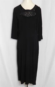 Vintage 1940s Deco Glass Beaded Handmade Crepe Mourning Dress Black - Picture 1 of 8