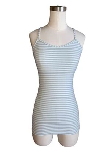 Lululemon Power Y Tank Sz 4 Mint Gray Striped - Picture 1 of 7