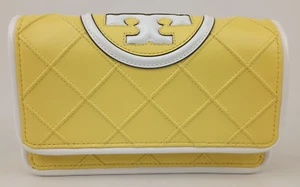 Tory Burch Yellow Vintage Lemon Fleming Soft Patent Leather Border Chain Wallet - Picture 1 of 9