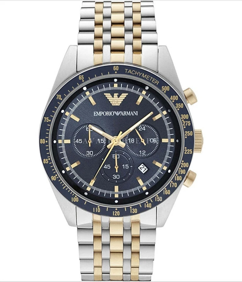 NUEVO Reloj Hombre Genuino EMPORIO ARMANI Cronógrafo Deportivo Dos Tonos Esfera Azul AR6088 Foto 1 de 3