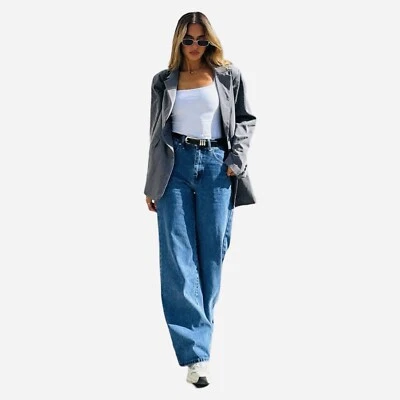 Pantalón de mezclilla Lola de tiro alto Palazzo 36/18 Emily lavado medio acampanado elástico Foto 1 de 4