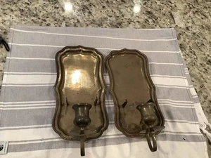 2 Vintage Metal Brass Finish Wall Sconces Oval Plate Design - Picture 1 of 8