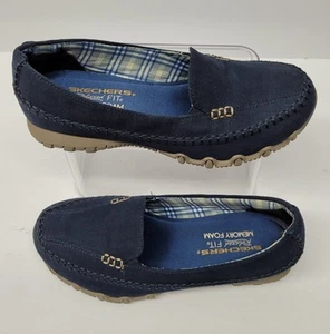 SKECHERS Bikers Cross Walk Womens Size 6M Navy Blue Canvas Slip On Shoes 48944 - Picture 1 of 8