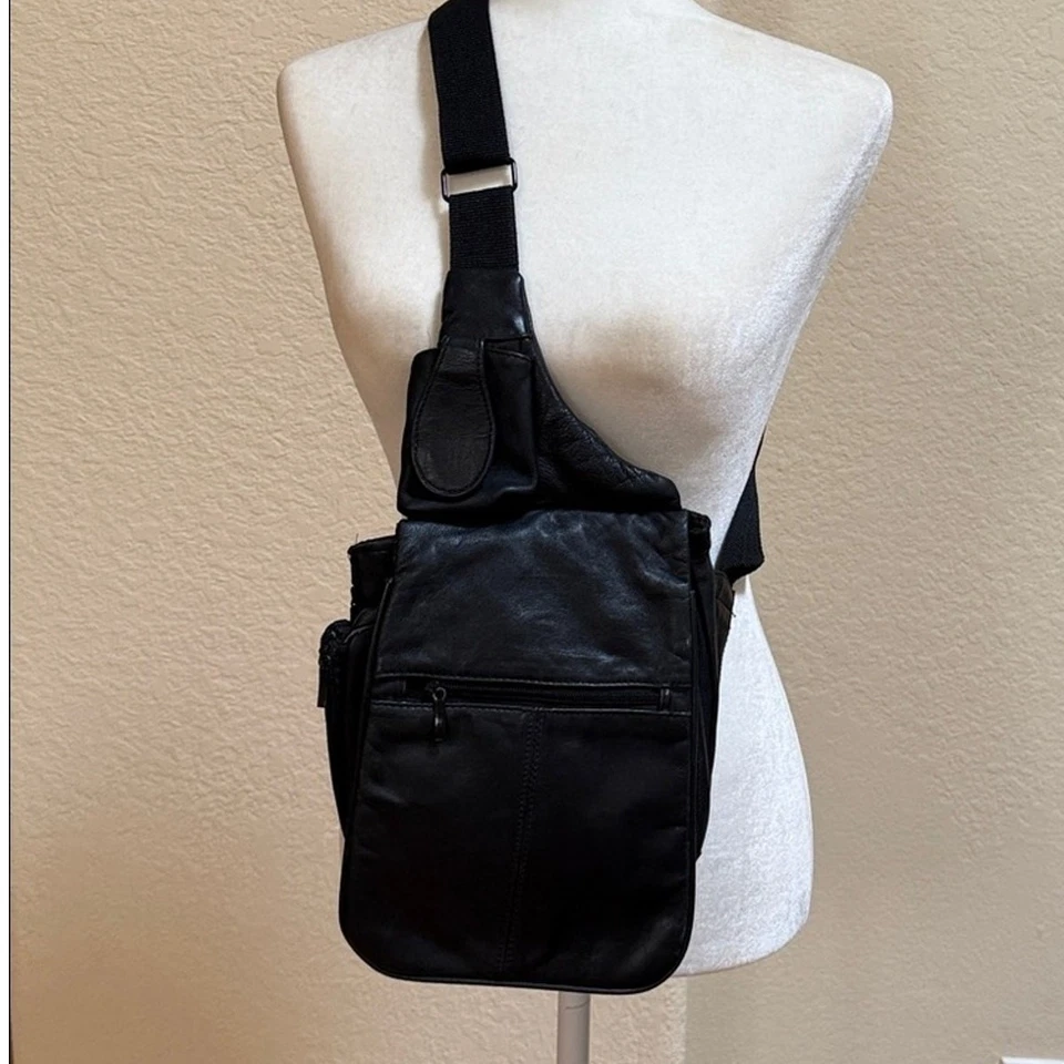 Black Leather Crossbody Bag - Image 1 of 4