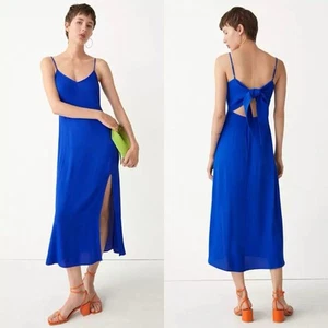 NWT & Other Stories Midi Slip Dress Size 0 Bright Blue Tie Back Front Slit $136 - Picture 1 of 11