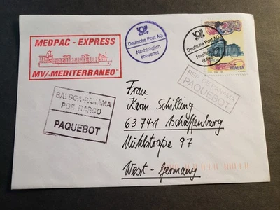 German Cargo Ship MV MEDITERRANEO Naval Cover 1998 PAQUEBOT Cachet ITALY - Image 1 of 2