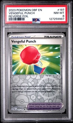 2023 POKEMON OBF EN-OBSIDIAN FLAMES REVERSE FOIL #197 VENGEFUL PUNCH PSA 8 - Image 1 of 2