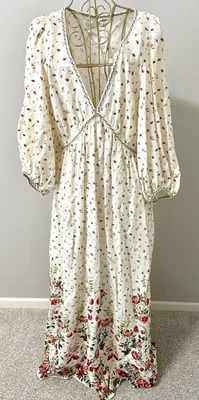 Max Studio Woven Peasant Maxi Dress Boho Floral Rose Cream Size M Medium NEW - Image 1 of 4