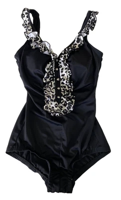 Traje de baño Maxine of Hollywood blanco y negro de una pieza con volantes talla 12 nuevo sin etiquetas Foto 1 de 4