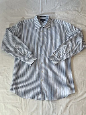 Paul Fredrick Shirt Mens 17.5 36 Blue White Striped Slim Fit Button Down Cotton - Image 1 of 4