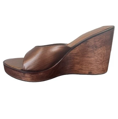 Sandalias de cuña de corcho Bebe 8M para mujer - parte superior de cuero, hechas en Brasil (2001) Foto 1 de 4