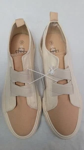 Serra Slipper beige Canvas Sneakers mit goldenem Absatz Kreuzband, Memory Foam Gr. 9 - Bild 1 von 13