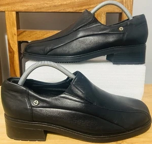Rieker scarpe/mocassini slip on da uomo in pelle nera, UK 7,5, EU 41. Condizioni Fab - Foto 1 di 12