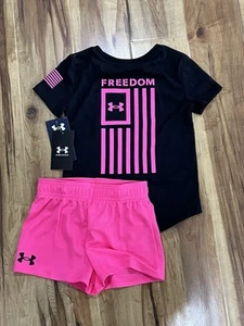 Under Armour Freedom Girls 6x Shirt & Shorts Set, New - Picture 1 of 2