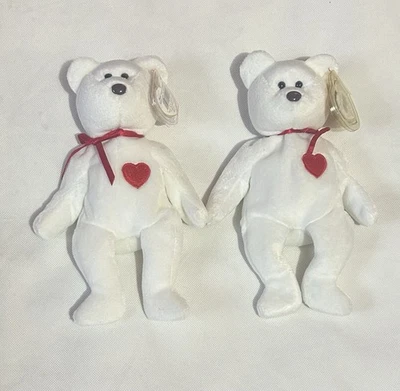 Ty Beanie Babies Lot Of 2 Valentino Bundle White Bear 1993 Vintage Valentines - Image 1 of 4