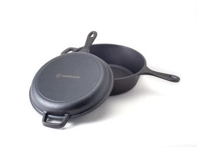 Hanseküche Gusseisen 2in1 Topf mit Pfannendeckel – Hochwertiger Bräter - Bild 1 von 4