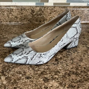 Franco Sarto Faux Snakeskin Block Heel Pointed Pumps Womens Size 10 Gray Tan - Picture 1 of 9