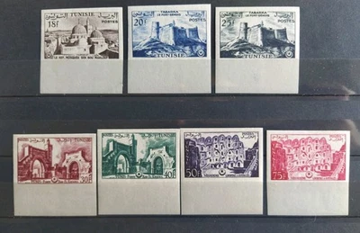Série 7 Timbres Site Gravés Non Dentelés N° 376/382 Tunisie 1954 Neuf** - Photo 1/2
