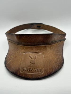 Vintage Brown Leather Sun Visor Hat Cap Hand Made Hawaii Playboy Bunny - Image 1 of 4