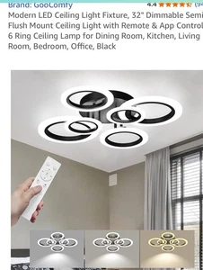 6-Ringe LED Moderne Deckenleuchte Dimmbar mit Fernbedienung für Wohnzimmer, 31,5’’... - Bild 1 von 7