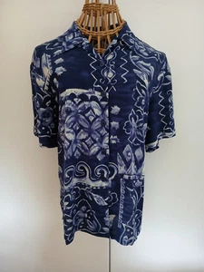Vintage M & S (St. Michael) blue and white retro short sleeve overshirt size L - Picture 1 of 7