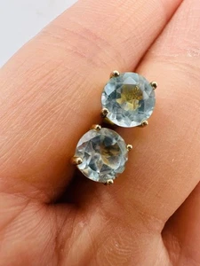 6mm natural blue topaz sterling silver 14k gold vermeil post earrings - Picture 1 of 3