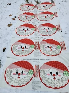 Vtg Santa Placemat Napkin Holder Fabric Panel ~2.5 Yd Piece RARE - Picture 1 of 4