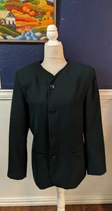 VTG En Avance Dark Green Collarless Blazer Jacket 100% Wool Sz 12 Large L - Picture 1 of 9