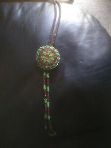 Vintage Beaded Native Navaho Bolo Tie great color High quality bead work