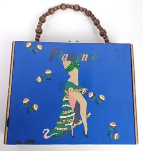 Ermo's Imperial Cigar Box Wooden Purse Beaded Handle Flamenco Dancer Sequin - Picture 1 of 21