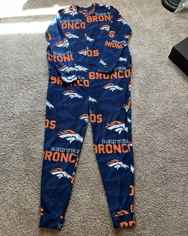NFL Sleepwear Denver Broncos Full Zip Men's Size XL Blue All Over Logo Cover