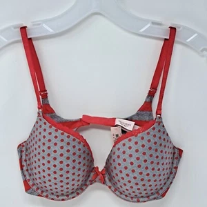 New W/ Tag Victoria’s Secret Bra Size 34C  Lined Demi Gray W/ Red Polka Dots - Picture 1 of 14