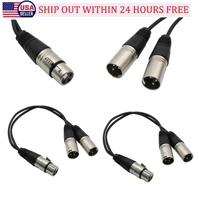 2PC 3Pin XLR Female Jack To Dual 2 Male Plug Y Splitter Cable Adapter Microphone - Image 1 of 4